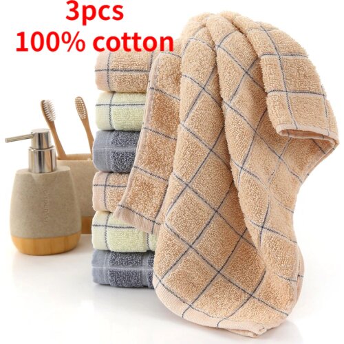 3pcs Weak twist yarn 100%cotton plaid jacquard adult face wash towel, soft and skin-friendly, strong water absorption face towel