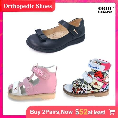 Girls Black School Casual Shoes Orthopedic Children Kids Flatfeet Summer Sandals Baby Toddler Cute Arch Support Footwear