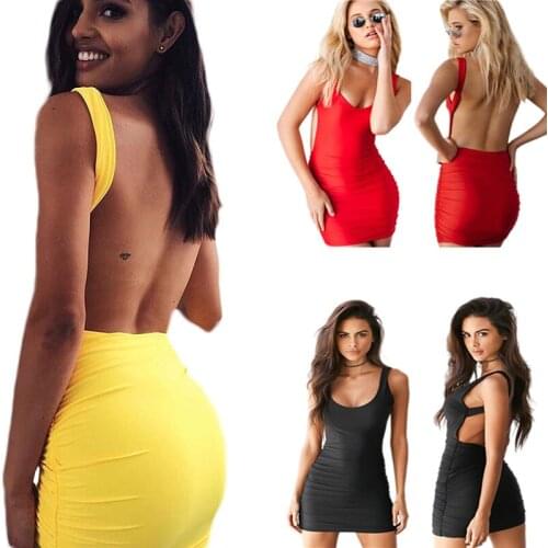 Sexy Backless Summer Dress Sleeveless Tanks Dress Short Pencil Bandage Club Party Dresses Beach Mini Bodycon Vestidos