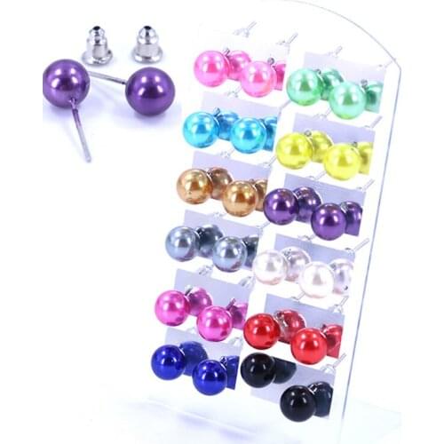 24 pairs/lot Black White Imitation Pearl Stud Earrings For Women Ear Jewelry Female Round Ball Earring 4 6 8 10mm Gift Earring