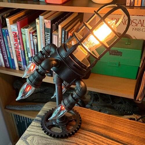 Steampunk Rocket Lamp Retro Rocket Launcher Flame Night Light Home Office LED Lighting Decorative Atmosphere Table Light Gifts