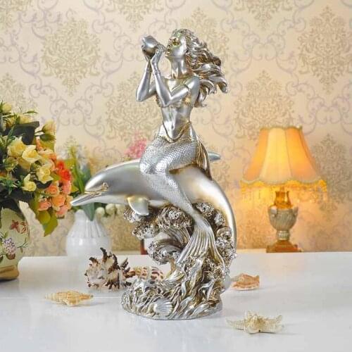 Mediterranean Style Mermaid Scorpio Sound Ornaments European Retro Home Decoration Livingroom Desktop Figurines Resin Crafts Art