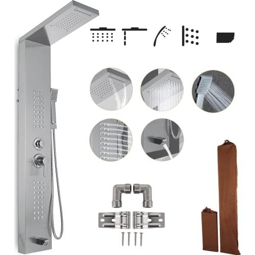 VEVOR Rainfall Shower Panel Tower Stainless Steel Multi-Function Shower Panel System with Body Massage Jets Tub Resort