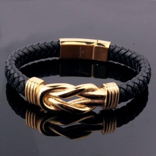 Jewelry Punk Black Braided Genuine Leather Bracelet Professional Design Stainless Steel Magnetic Buckle Bangles