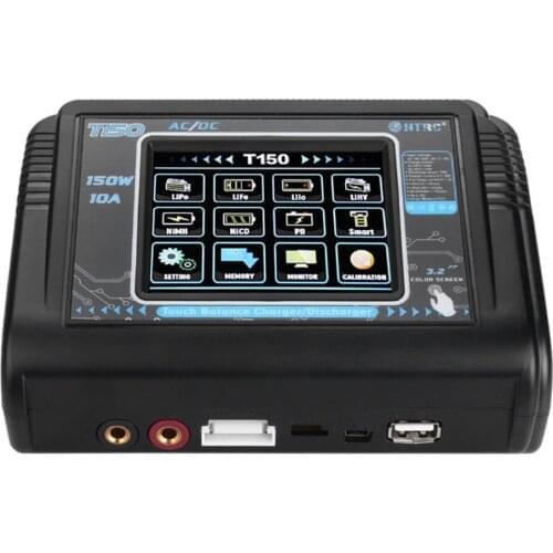 Battery Charger HTRC 150W AC/DC 10A Balance Charger T150 Smart Discharger w/ Touch Screen for Lilon/LiPo/LiFe/LiHV/NiCd/NiMH/PB