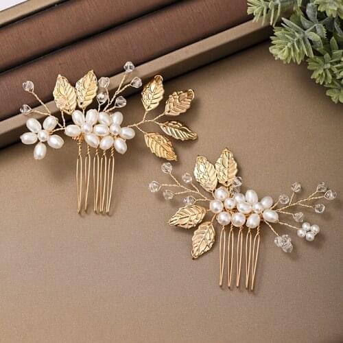 Pearl Leaf Hair Comb 2 Pcs/Set Women Accessories Hair Ornament Bride Hair Accessories For Women Wedding Head Jewelry Decoration