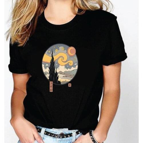 Summer Short Sleeve Harajuku Tee Shirt Femme Fashion Starry Ukiyo-e Night Print T Shirt Women Tops Casual T-shirt Camiseta Mujer