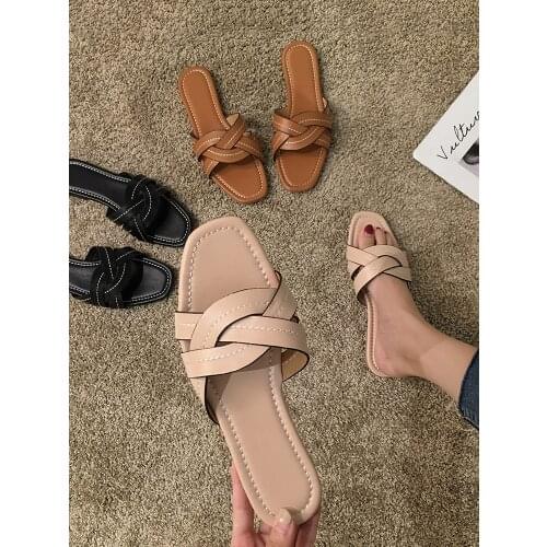 Womens Shoes Slippers Outdoor 2020 New Spring Fashion Woven Flat Word Beach Shoes