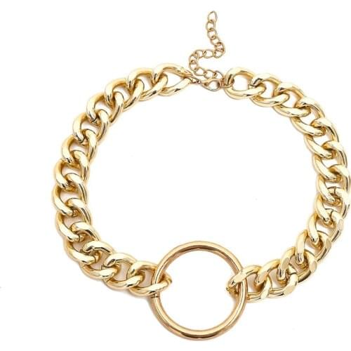 Vintage Punk Exaggerated Chunky Round Circle Pendant Thick Metal Chain Necklace for Women Statement Collar Neck Jewelry XR1981