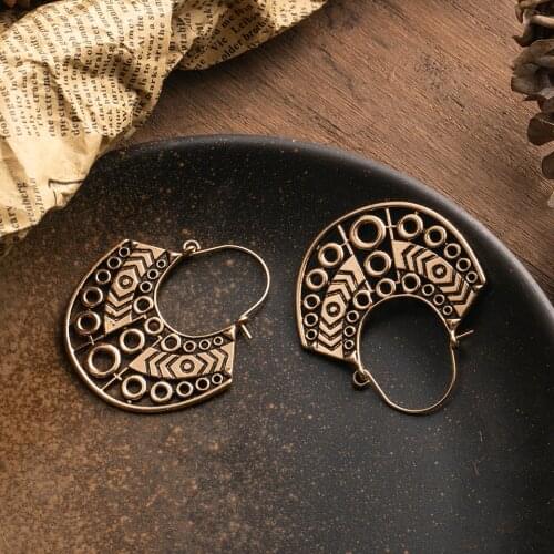 Vintage Boho Drop Earrings for Women Female Goldn Geometric Hollow Ethnic Earrings 2019 Fashion Statements Indian Jewelry