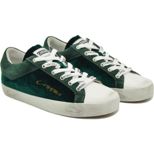 CANGMA Luxury Brand Sneaker Women Casual Shoes Woman Lace-Up Green Flats Cow Suede Designer Female Vulcanized Shoes 2021