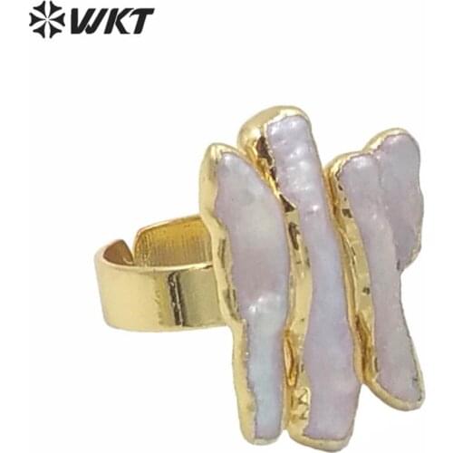 WT-R305 WKT Wholesale Natural freshwater pearl rings stick shape pearl with gold color plated women party rings 2018 new style