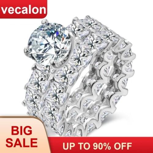 Vecalon 925 Sterling Silver Eternity ring 6mm 5A Zircon Sona Cz Engagement wedding Band rings for women Bridal Finger Jewelry