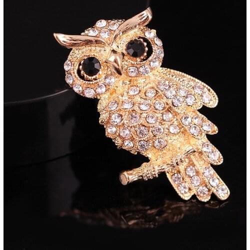 1pc Fashion Owl Shiny Crystal Inlay Lady Jewelry Rhinestone Brooches