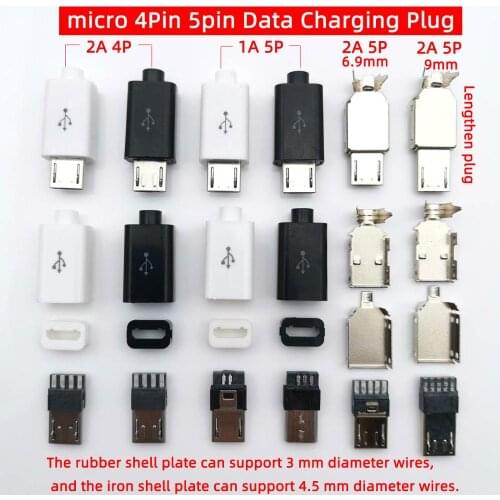 10sets Welding wire type 4Pin 5PIN 1A/2A large current DIY Micro USB Male Plug Connectors Connector Kit w/ Covers OTG plug