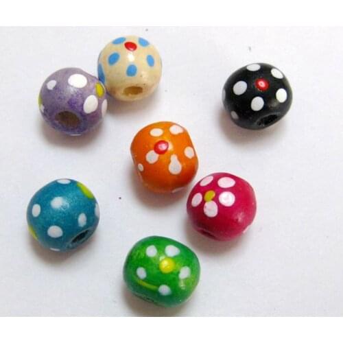 100 Mixed Color Flower Patterned Round Wood Beads~Wooden 10mm