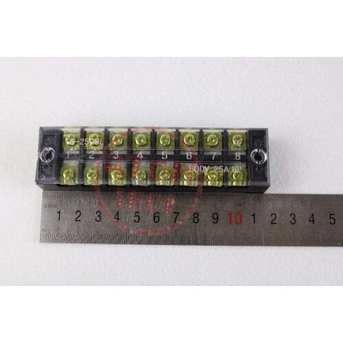2PCS 600V 25A 8 Positions Screw Electric Wire Connection Barrier Terminal Strip TB-2508