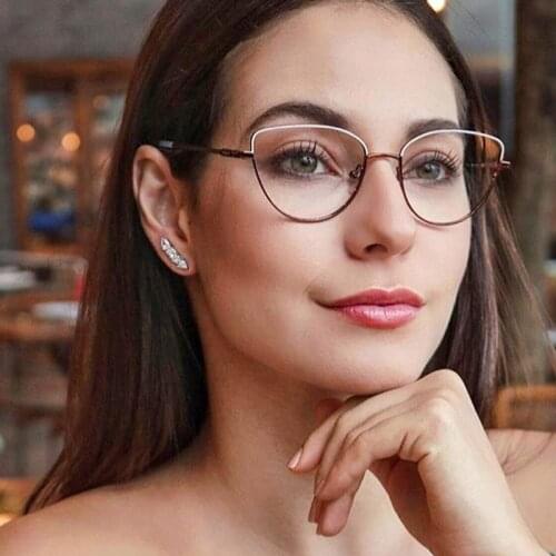 2019 Fashion Metal Frame Cat Eye Glasses Women Trending Brand Retro Clear Lens Glasses Sun Glasses Female Optical Eyewear UV400