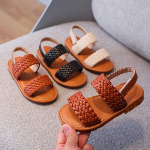 2021 Vintage Summer Princess Sandals for Girls Baby Toddler Platform Shoes Fashion Weave T-tied Mary Janes Girls Sandals E04274