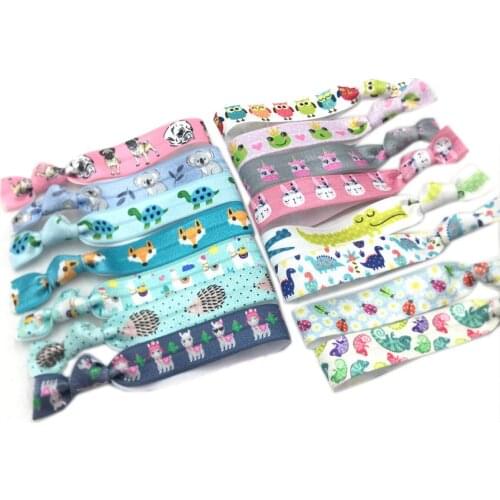 40pcs/Lot 5/8"Animals Dogs Llama Fold Over Elastic Band Hair Tie FOE Ribbon Bracelet Ponytail Holder