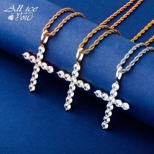 ALLICEONYOU New High Quality Iced Out Cubic Zircon Fashion Cross Crystal Pendant&Necklace Hip Hop Fashion Jewelry FemaleGift