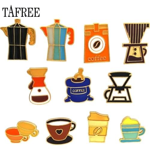TAFREE Anniversary Coffee Cups Brooches Enamel Coffee Maker,Machine,Pot Badge Alloy Lapel Pins for Bag,Hat,Jeans Shirt LP402