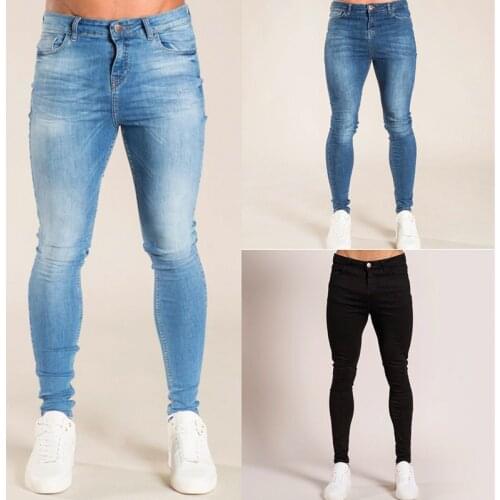 Mens Pants Pure Color Retro Zipper Stretch Jeans Casual Slim Trousers Male Plus Size Pencil Pants Denim Skinny Jeans For Men