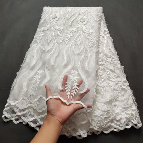 French Lace Fabric 2021 High Quality White Color African Net Lace Fraric With Sequins for Nigerian Wedding jlo36