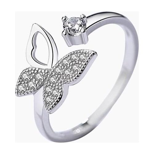 XIYANIKE 925 Sterling Silver Hot Sale Silver Color Butterfly With Crystal Stone Open Ring For Women Hand Accessories Jewelry
