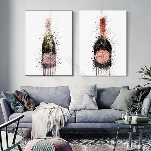 Modern Style Canvas Painting and Posters Bottle Art Pictures Champagne Graffiti for Living Room Bedroom Restaurant Wall Decorati