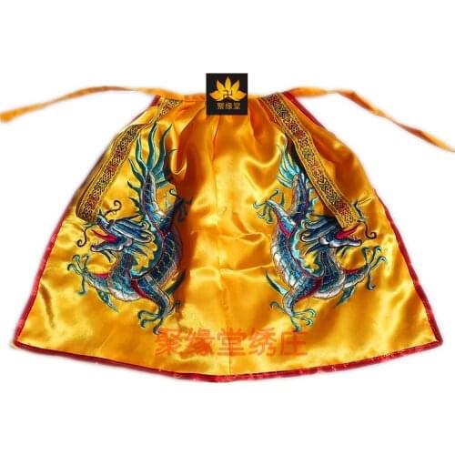 Chinese buddhist 33 Cm Tall High Quality Yellow Satin Buddha Cloak Handmade Embroidery Ssangyong Shawl Solemn Temple Decoration