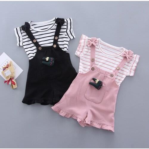 Infant Girls Summer Clothing Set Striped Tops + Strap Shorts 2 Piece Suits For Newborn Baby Girl Clothes 1st Birthday Outfits