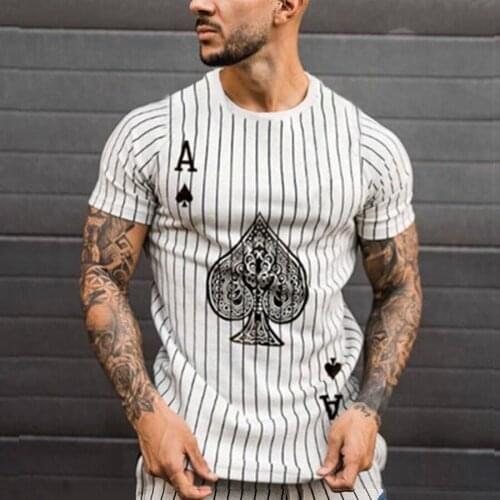 Summer fashion casual digital multicolor T-shirt short sleeve round neck stripe printing poker male T-shirt foreign trade multic