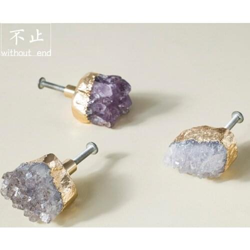 LKL Nordic Brass Crystal Handle Light Luxury Naturalism Amethyst Cluster Drawer Furniture Bathroom Cabinet Door Handle / Knob