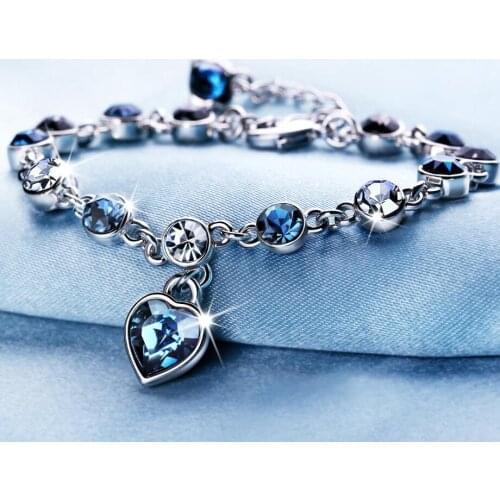 LYIYUNQ Fashion Bracelet Hot Wedding Female Heart Crystal Bracelets For Women Luxury Temperament Silver-Color Fine Jewelry Gift