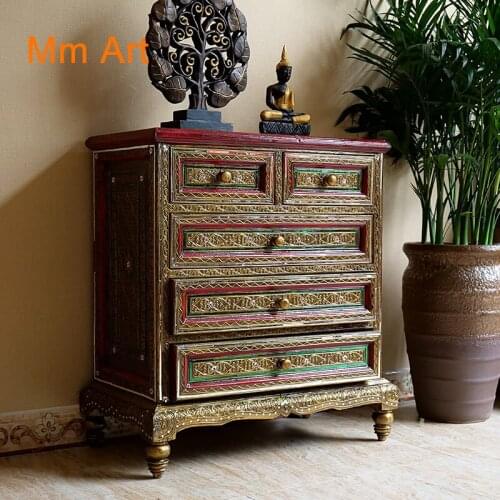 Southeast Asian Style Furniture Solid Wood Chest of Drawers Thai Retro Storage Cabinet