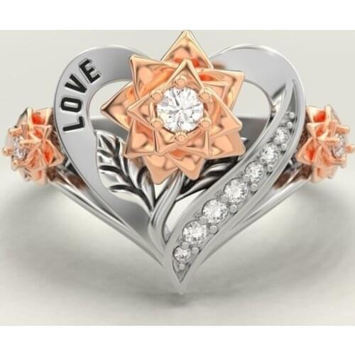 Fashion Heart Rose Flower Crystal Rings for Women Girlfriend Birthday Present Glamour Couple Love Engagement Ring Female Jewelry