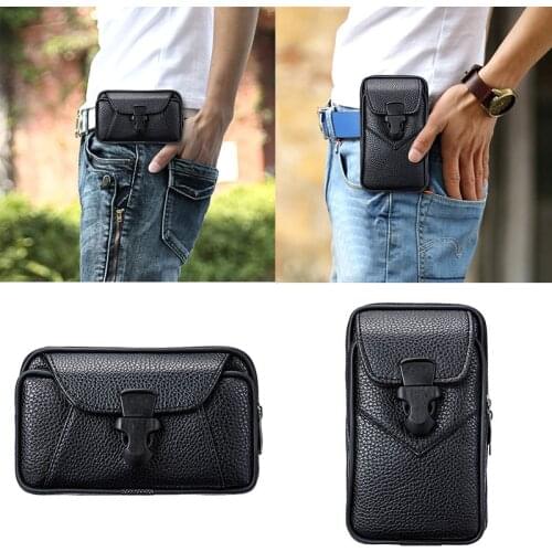Men Leather Belt Bag Vintage Mobile Phone Bag Men Women Business Belt Hip Belt Horizontal Holster Wallet Vertical Case Purse