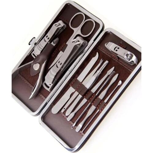 Manicure Pedicure Set 12 Piece Bag Steel Nail Care Set