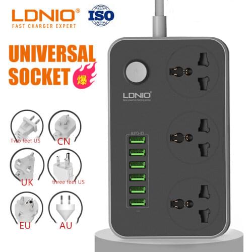EU/US LDNIO Power Strip Switch 2M Cable Universal Outlets 6 USB 3 Sockets Standard Plug Electrical Extension Cord Socket Network