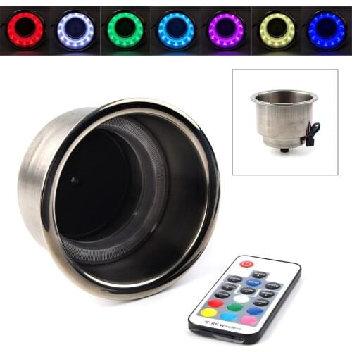 7Colors DC 12V Colorful LED RGB Stainless Steel Drink Cup Holder with Remote Control For Marine RV Truck Cars