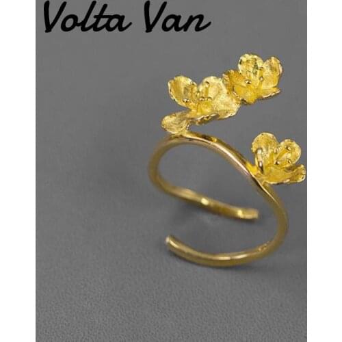 Volta Van 925 Sterling Silver Vintage Rings Cherry Blossoms Adjustable Fine Jewelry 2021 New Elegant Design Retro Opening Rings