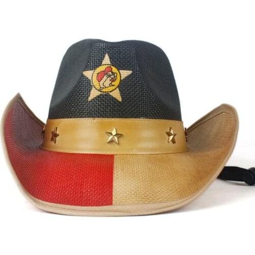 Women Men Straw Cowboy Hat Summer Western Sombrero Hombre Hat Western Shape-It Brim Windproof Rope Sun Hat