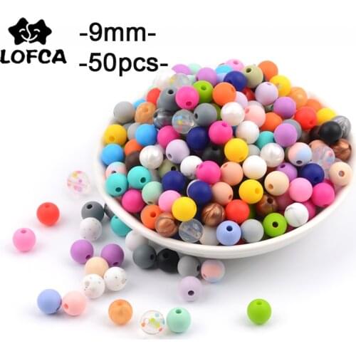 LOFCA 9mm 50pcs Silicone Beads Pearl Silicone Food Grade Teething Beads DIY BPA Free Jewelry Baby Teether Toy Pacifier Chain