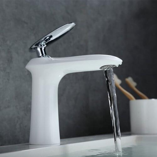 Single Handle Bathroom Sink Faucet Brass Basin Mixer Taps,Hot and cold bathroom taps--white and Chrome Finish
