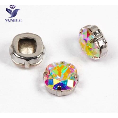 YANRUO 4470 All Sizes AB Cushion Cut Point Back Glass Strass Top Stones And Crystals Crafts Sew On Rhinestones For Needlework