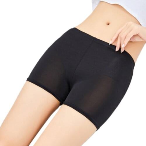 Women Girl Summer Plus Size Safety Pants Traceless Lace Trim Flat End Solid Color Stretchy Underpants Mid Rise Thin Boxer Shorts