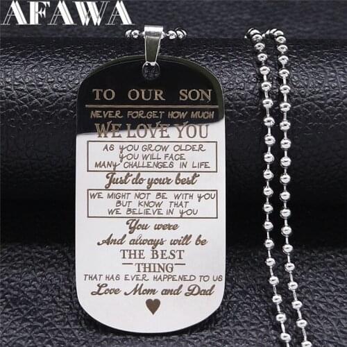 Love Mom and Dad To Our Son Stainless Steel Geometry Family Big Necklaces Silver Color Necklaces Chain Jewelry NXS01