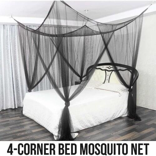 Hot Sale Double Four Corner Mosquito Net Black White Bed Post Bed Canopy Mosquito Net Full Queen King Size Bed+ Hooks 210*240cm