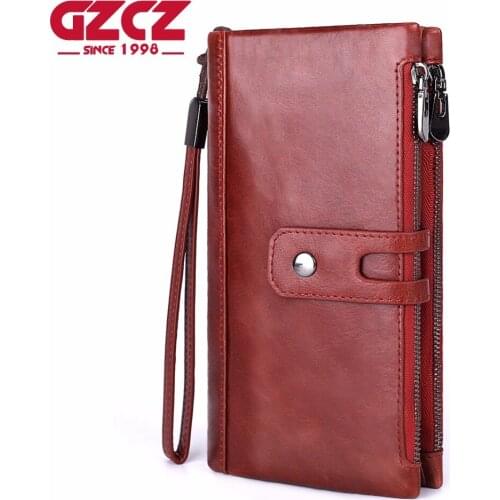 GZCZ famous brand women handbag genuine leather day clutches fashion high quality zipper&hasp wallets and long design wrist Bag
